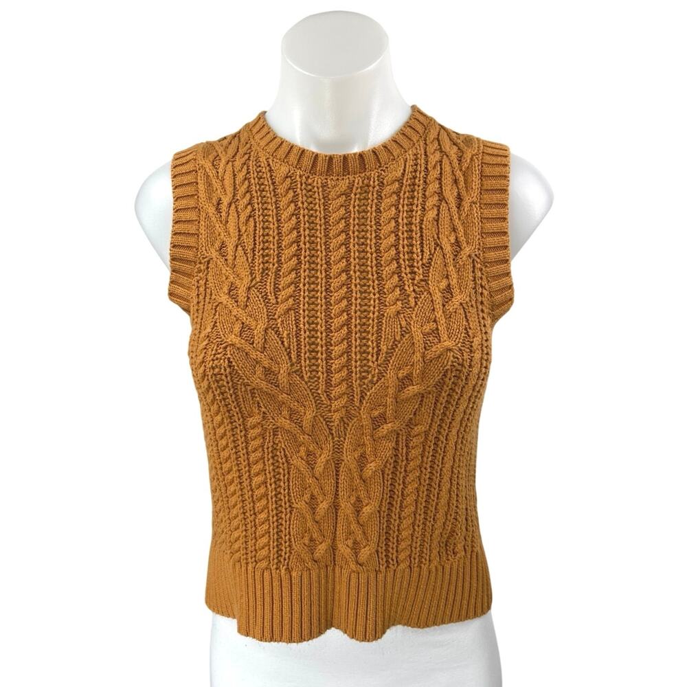Rachel Zoe Brown Chunky Cable Knit Sleeveless Crew Neck Sweater Vest Top Size XS